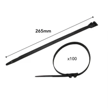 Lot de 100 colliers d'installation denture extérieure – 265x9mm – Polyamide noir (intérieur/extérieur)
