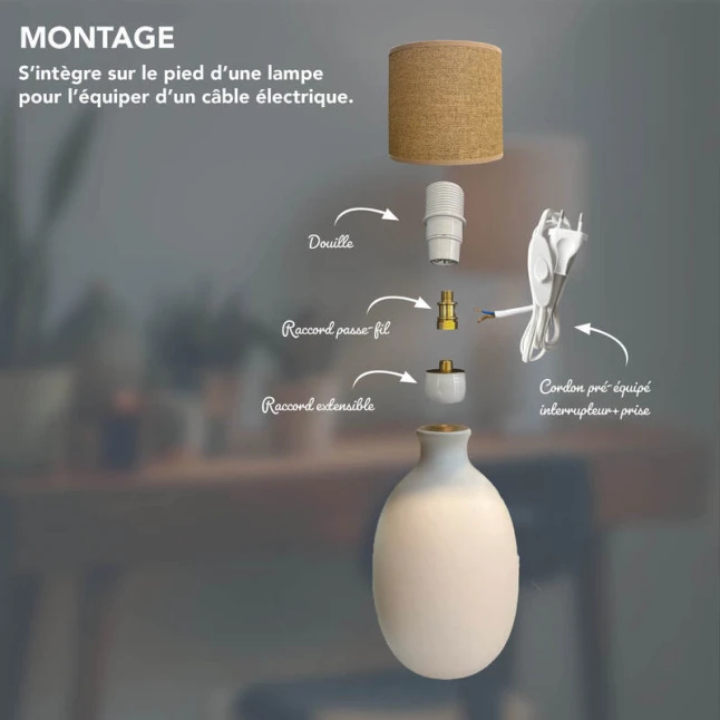 Raccord passe-fil mâle/femelle pas 10x1 ø 15mm haut. 27mm – passage de câble ø 7mm – Laiton (montage luminaire) (photo n°3)