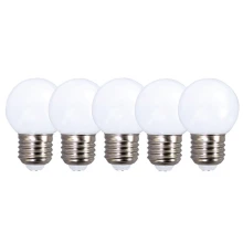 Pack de 5 ampoules LED 0,8W 50lm culot E27 blanc chaud 3000K – Plastique haute résistance aux chocs ( guirlandes extérieures)