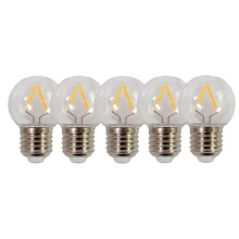 Pack de 5 ampoules LED 0,8W 50lm E27 à filament blanc chaud 2800K, plastique haute résistance aux chocs (guirlandes extérieures)