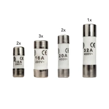 Assortiment 8 fusibles céramique – 2x10A 8,5x23mm 3x16A 10,3x25,8mm 2x20A 8,5x31,5mm 1x32A 10,3x38mm