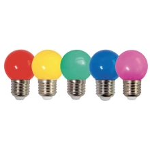 Pack de 5 ampoules LED 0,7W 30lm culot E27 multicolores – Plastique haute résistance aux chocs ( guirlandes extérieures)