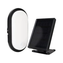 Hublot ovale solaire LED BORGO avec détecteur portée 8m – 7W 600lm blanc 4000K – Crépusculaire – Noir IP54 (extérieur)
