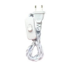 Cordon d’alimentation avec inter et fiche 2 pôles 2A 250V – Câble tissu torsadé 1m50 2xH05VK 0,75mm2 – Blanc (luminaire)