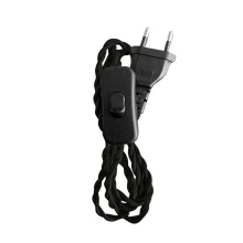 Cordon d’alimentation avec inter et fiche 2 pôles 2A 250V – Câble tissu torsadé 1m50 2xH05VK 0,75mm2 – Noir (luminaire)