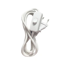 Cordon d’alimentation avec interrupteur et fiche 2 pôles 2A 250V – Câble tissu long. 1m50 H03VV-F 2x0,75mm2 – Blanc (luminaire)