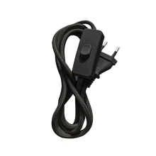 Cordon d’alimentation avec interrupteur et fiche 2 pôles 2A 250V – Câble tissu long. 1m50 H03VV-F 2x0,75mm2 – Noir (luminaire)