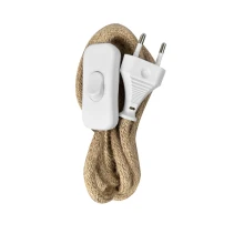 Cordon d’alimentation avec inter et fiche 2 pôles 2A 250V – Câble tissu 1m50 H03VV-F 2x0,75mm2 – Blanc et corde (luminaire)