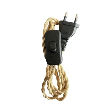Cordon d’alimentation avec inter et fiche 2 pôles 2A 250V – Câble tissu torsadé 1m50 2xH05VK 0,75mm2 – Noir et doré (luminaire)