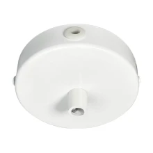 Pavillon cache-fils ø100mm h.23mm, serre-câble métal, passage câble ø7mm – 1 sortie centrale, 2 latérales, métal blanc (plafond)