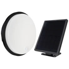Hublot rond solaire LED VALLIS avec détecteur portée 8m – 11W 1000 lm blanc neutre 4000K – Crépusculaire – Noir IP54 (extérieur)