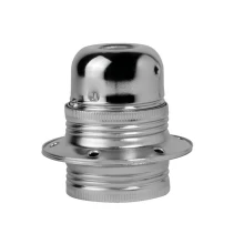 Douille E27 filetée avec 2 bagues pour abat-jour – 4A 250V – A connecter à la terre – Métal finition chrome (luminaire)