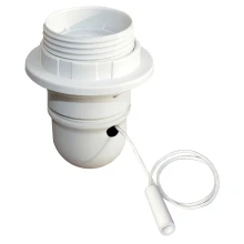 Douille E27 demi-filetée avec interrupteur à tirette, bague de fixation d'abat-jour – 4A 250V – Plastique PET blanc (luminaire)