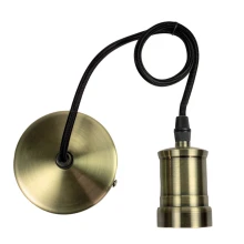 Suspension avec/sans abat-jour, E27 60W max – Câble tissu noir 55cm, pavillon ø90mm H.25mm – Métal finition bronze (luminaire)