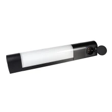 Applique BELNA pour tube culot S19 13W max – Poussoir on/off, prise 2P+T – IP21 Noir (salle de bain au dessus du miroir)
