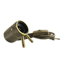 Douille métal à poser E27 avec câble tissu long. 1m50 avec interrupteur et fiche 2 pôles – Doré (luminaire)