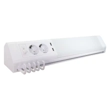 Réglette LED CARVO – 11W 1000lm blanc 4000K 51cm – Inter on/off, 2 prises 230V, 2 ports USB 5 crochets – Blanc (intérieur)