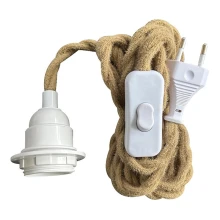 Kit cordon avec câble tissu torsadé 3m 2xH05VK 0,75mm2, inter, fiche 2 pôles, douille E27 avec bague, blanc/corde (intérieur)