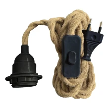 Kit cordon avec câble tissu torsadé 3m 2xH05VK 0,75mm2 avec inter, fiche 2 pôles, douille E27 avec bague, noir/corde (intérieur)