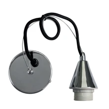 Suspension avec/sans abat-jour avec douille E27 60W maxi – Câble tissu noir 1m50, pavillon ø 90mm – Métal chromé (luminaire)