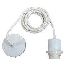 Suspension avec/sans abat-jour avec douille E27 60W maxi – Câble tissu blanc 1m50, pavillon ø 90mm – Métal blanc (luminaire)
