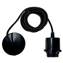 Suspension avec/sans abat-jour avec douille E27 60W maxi – Câble tissu noir 1m50, pavillon ø 90mm – Métal blanc (luminaire)