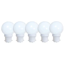 Pack de 5 ampoules LED 0,8W 50lm culot B22 blanc chaud 3000K – Plastique haute résistance aux chocs (guirlandes extérieures)