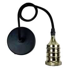 Suspension avec/sans abat-jour avec douille E27 60W maxi – Câble tissu noir 55cm, pavillon ø90mm – Métal noir/dorée (luminaire)