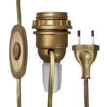 Kit adaptateur bouteille avec douille E27, cordon avec inter et fiche 2 pôles long. 1m50 – Plastique doré (lampe de table)