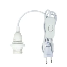 Kit cordon pré-équipé avec douillle E14, cordon fil tissu avec inter et fiche 2 pôles long. 1m50 – Blanc (luminaire)