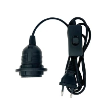 Kit cordon pré-équipé avec douillle E27, cordon fil tissu avec inter et fiche 2 pôles long. 1m50 – Noir (luminaire)