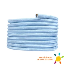 Câble électrique tissu rond long. 3m ø 6,2mm – H03VV-F 2x0,75mm2 – Bleu clair (luminaire)