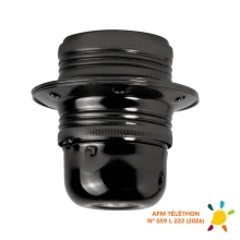 Douille E27 filetée avec 2 bagues pour abat-jour – 4A 250V – A connecter à la terre – Métal noir perle (luminaire)