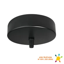Pavillon cache-fils ø 100mm haut. 25mm avec serre-câble plastique, passage de câble ø 7mm – Métal noir (plafond)