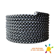 Câble électrique tissu rond long. 3m ø 6,2mm – H03VV-F 2x0,75mm2 – Noir et blanc (luminaire)