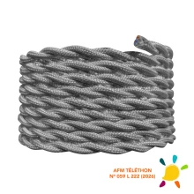 Câble électrique tissu torsadé long. 3m ø 6,2mm – H05V-K 2x0,75mm2 – Gris (luminaire)
