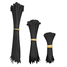 Assortiment de 100 colliers de câblage – 50x(100x2,5mm) + 25x(150x3,6mm) + 25x(250x4,8mm) – Nylon noir (intérieur et extérieur)