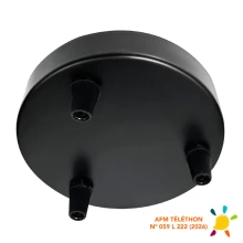 Plafonnier rond 3 câbles ø120mm H.25mm, serre-câbles, passage câble ø 7mm – Métal finition noir (suspension multi-descente)