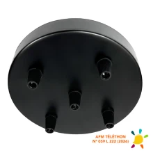 Plafonnier rond 5 câbles ø 150mm H.25mm, serre-câbles, passage câble ø 7mm – Métal noir (suspension multi-descente)