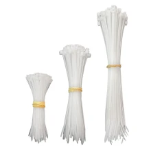 Assortiment de 100 colliers de câblage – 50x(100x2,5mm) + 25x(150x3,6mm) + 25x(250x4,8mm) – Nylon blanc (intérieur et extérieur)