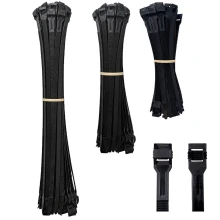 Assortiment de 100 colliers de câblage – 20x(180x9mm) + 30x(265x9mm) + 50x(360x9mm) – Noir (intérieur et extérieur)