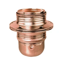 Douille E27 filetée avec 2 bagues de fixation pour abat-jour – 4A 250V – A connecter à la terre – Acier cuivré (luminaire)