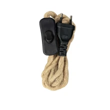 Kit précâblé 2 fils pour luminaire – Câble textile torsadé effet corde 1,5 m avec interrupteur et fiche noire (intérieur)