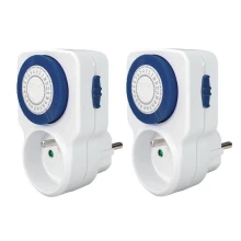 Lot de 2 programmateurs journaliers mécaniques – 48 programmes 15 min 3500W 2P+T IP20 – Blanc et bleu (intérieur)