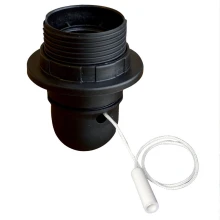 Douille E27 avec interrupteur à tirette et bague abat-jour – Plastique noir (création, réparation luminaire)
