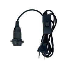 Kit cordon électrique pré-équipé E14 1,5 m avec douille filetée 2 bagues et fiche 2 pôles – Tissu noir (luminaire)