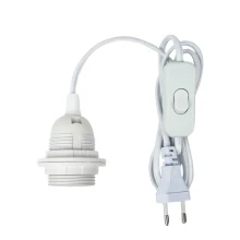 Kit cordon électrique pré-équipé E27 1,5 m avec douille filetée 2 bagues et fiche 2 pôles – Tissu blanc (création luminaire)