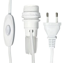 Kit adaptateur bouteille E14 avec interrupteur et fiche 2 pôles, câble 1,5 m – Plastique blanc (lampe de table)