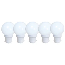Pack de 5 ampoules LED sphériques B22 0,8W 50 lm – Plastique blanc haute résistance (guirlandes intérieur/extérieur)