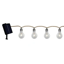 Guirlande guinguette solaire LED TOAS – 9 m 10 ampoules IP44 crépusculaire style corde – Blanc chaud 2600K (extérieur)